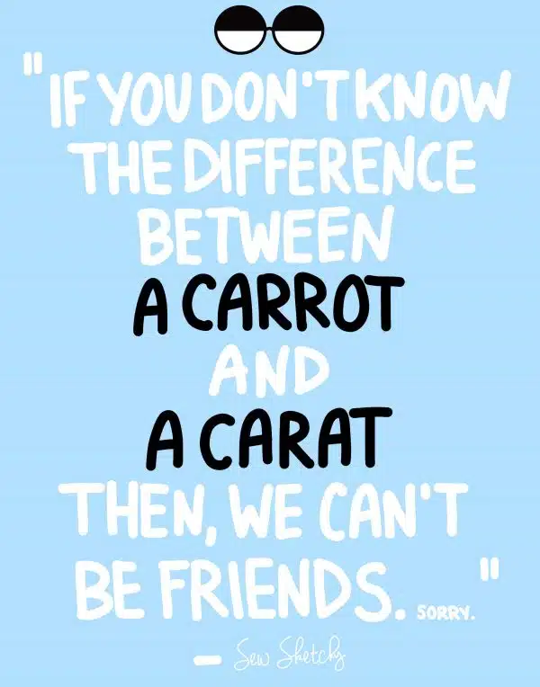 IF YOU DON’T KNOW THE DIFFERENCE BETWEEN A CARROT AND A CARAT THEN WE CAN’T BE FRIENDS
