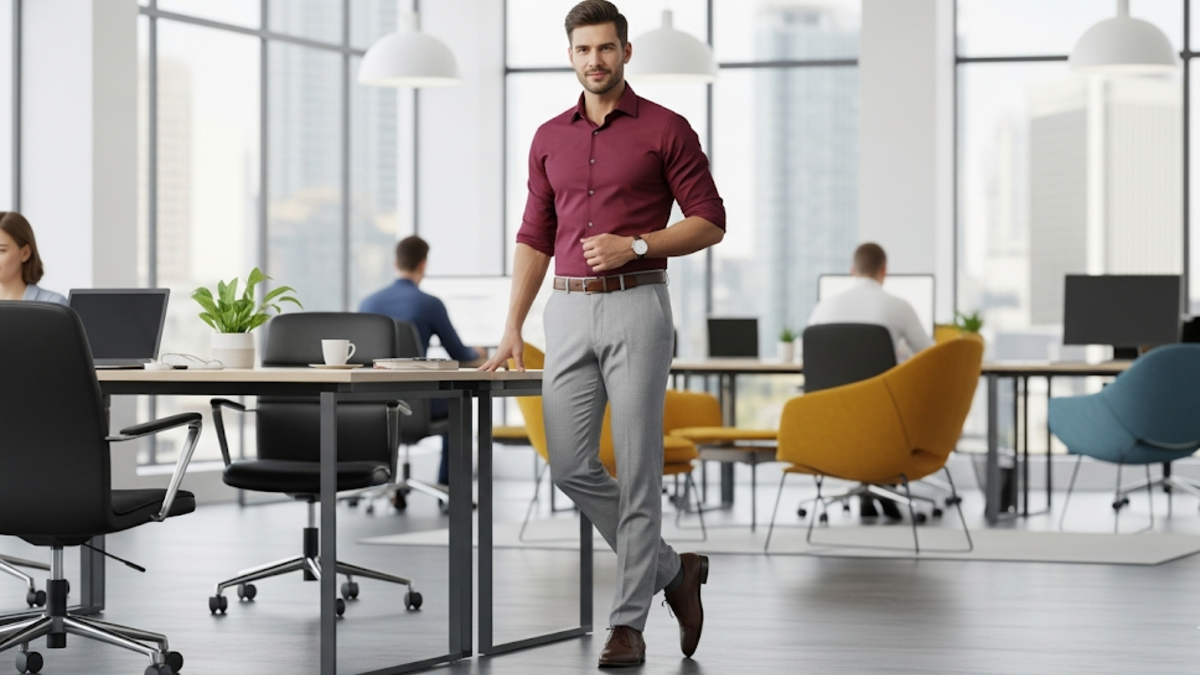 8 Bold Ways Burgundy Shirts & Light Grey Trousers Command Attention