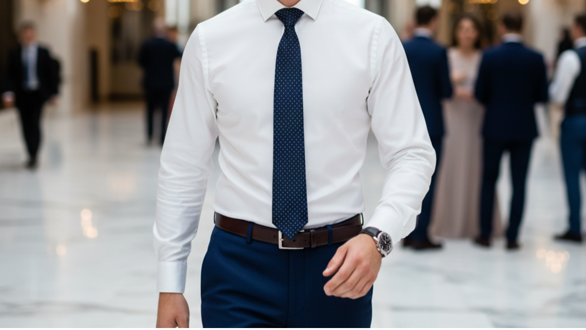 Navy Dress Pants White Shirt Tie Combinations For Wedding Guest: 8 Perfect Rules
