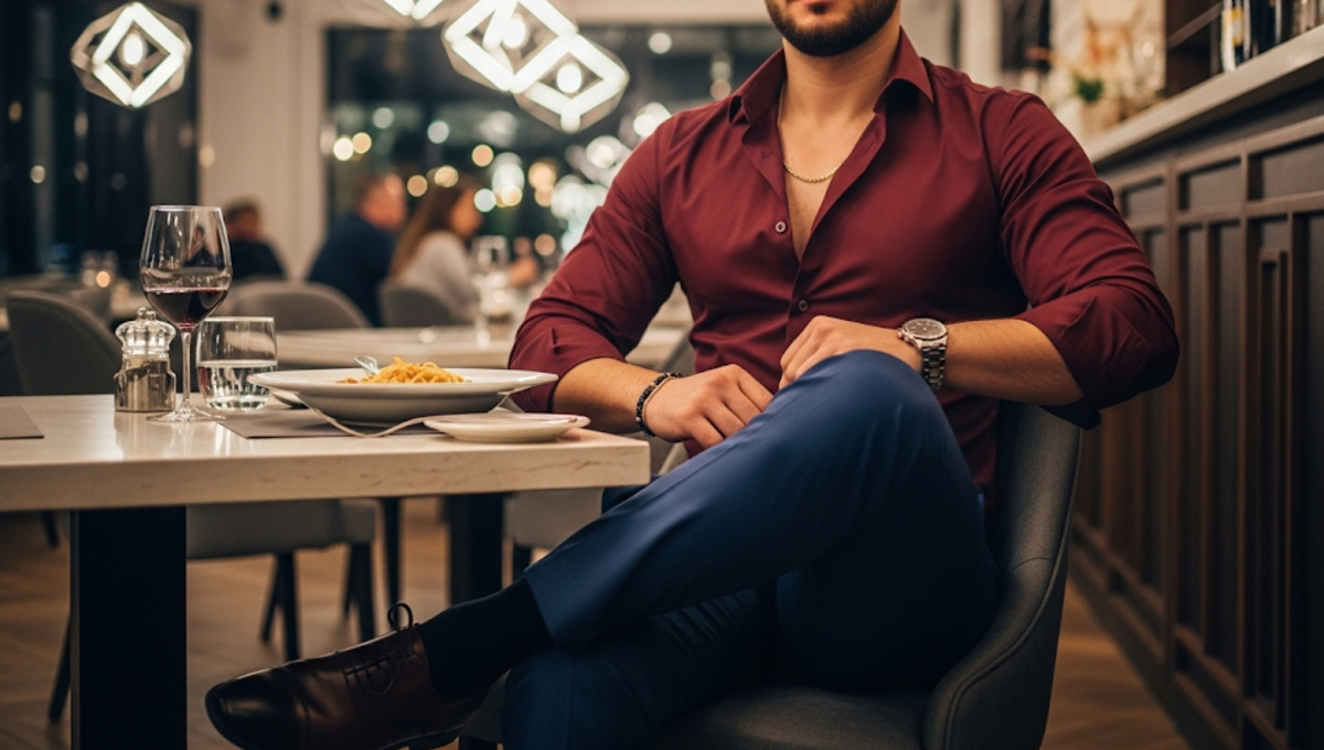 7 Irresistible Date Night Navy Pants & Burgundy Shirt Combinations
