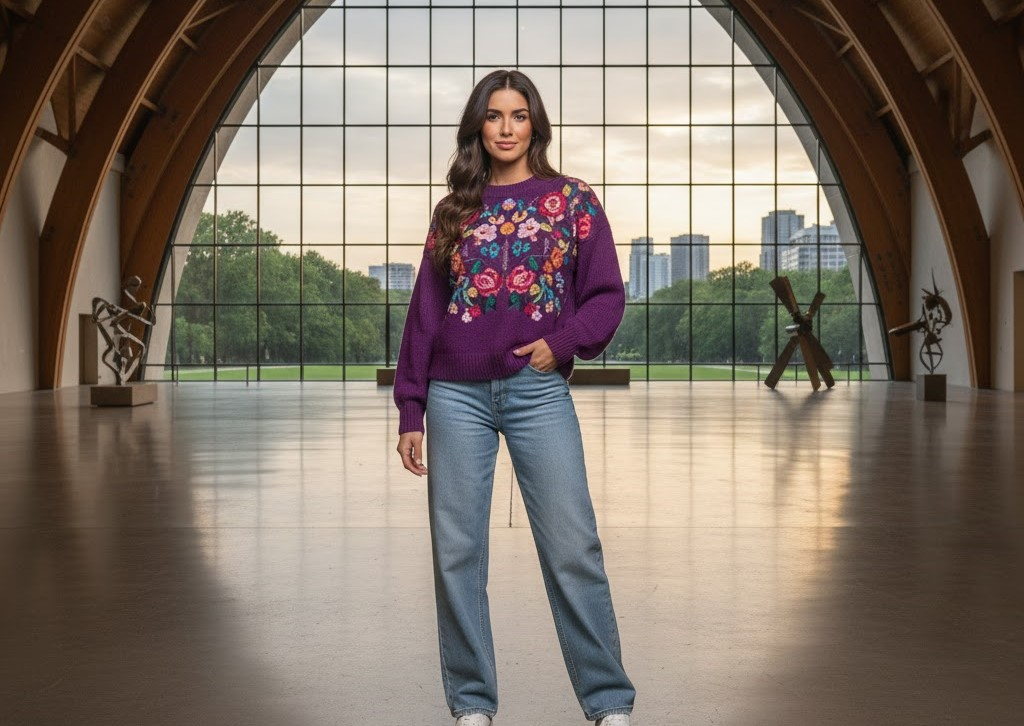 10 Stunning Embroidered Purple Sweater Floral Styling Ideas