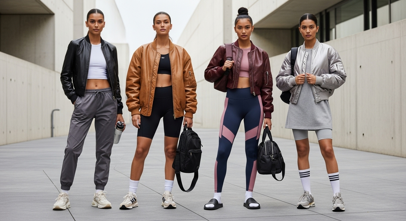 11 Sporty Athleisure Outfits Perfected With Leather Bomber Jackets